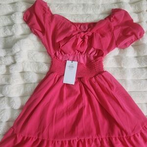 Vibrant Pink Off-Shoulder Kids Dress